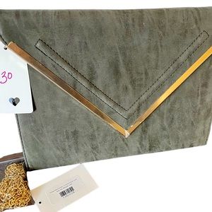 NWT Gray Vintage Wash Envelope Clutch with chain